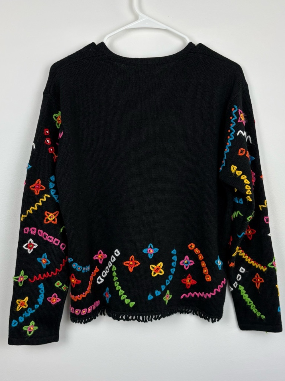 Vintage Talbots Black Knit Cardigan with Multicolor Embroidery Medium boho - Picture 6 of 8